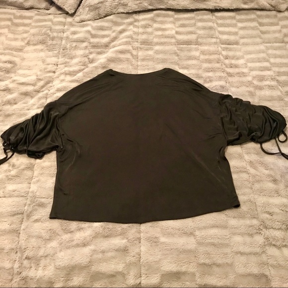 Like New Express Ruched Sleeve Silky Top w/ Ties - Picture 4 of 7